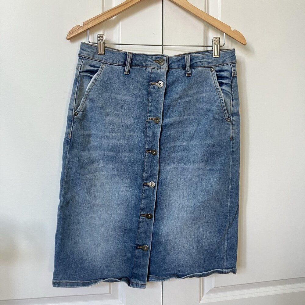 Pilcro Blue Button-Front Denim Mini Skirt